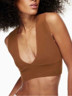 NWOT Babaton x Aritzia Saville Brown Scuplt Knit Ribbed Cropped Tank Top Small